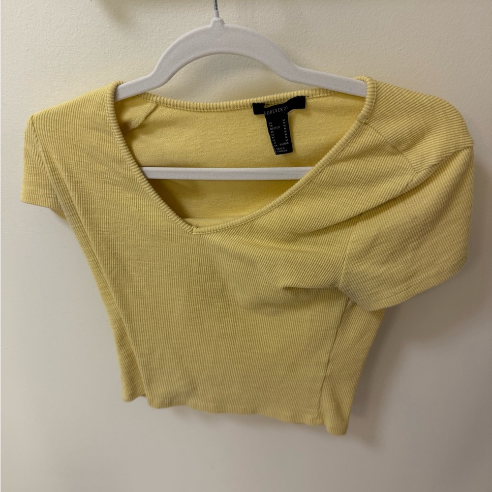 Forever 21 Yellow Crop Fitted T-Shirt